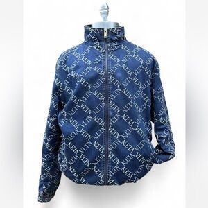 Valentino VLTN All Over Logo Zip Jacket Navy Blue Made in Italy Size 44(L)
